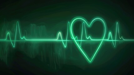 Heartbeat monitor line forming a heart shape against a green background.
