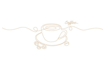line art drawing of cup coffee with coffee bean. simple line art for menu, logo, cafe, emblem, banner, card, poster vector illustration
