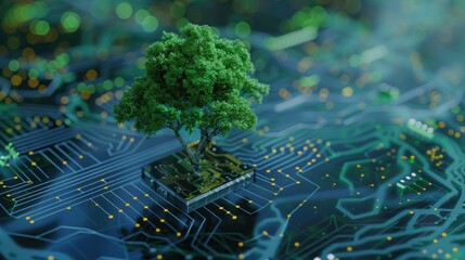 Nature and Technology Merging: A Green Tree Grows on a Circuit Board