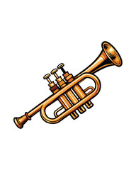 Editable stroke vector illustration of a golden trumpet with three valves.