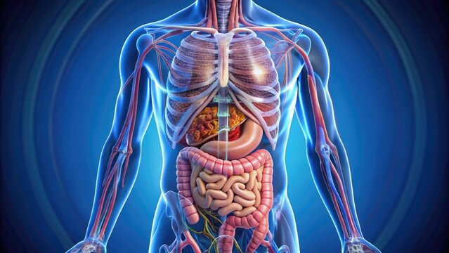 An Anatomical Diagram Showing The Intricate Layout, Structure, And Location Of The Intestines And Colon Within The Human Digestive System