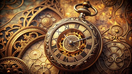 Obraz premium Intricate vintage-inspired illustration of a traditional pocket watch with Roman numerals, ornate details, and subtle texture, evoking nostalgia and timeless elegance.