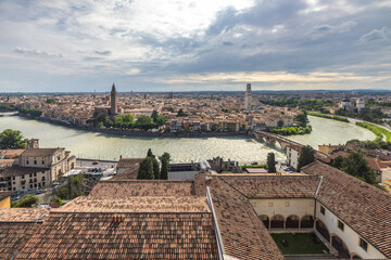 Panoramic view of the Verona city from Castel San Pietro castle, Italy, Europe.