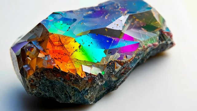 Discover stunning rainbow opal crystal with captivating colors and unique patterns in natural light