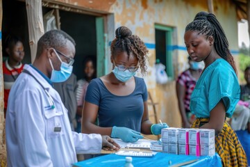 Healthcare Workers Administering Vaccines in Rural Community Clinic