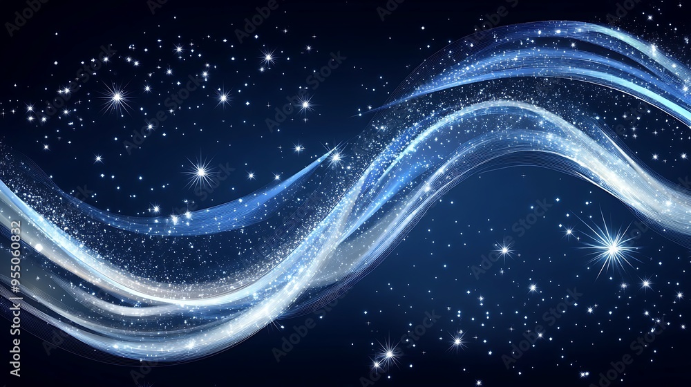 Poster mystical silver light effect vector set on dark blue background for elegant design elements with spa