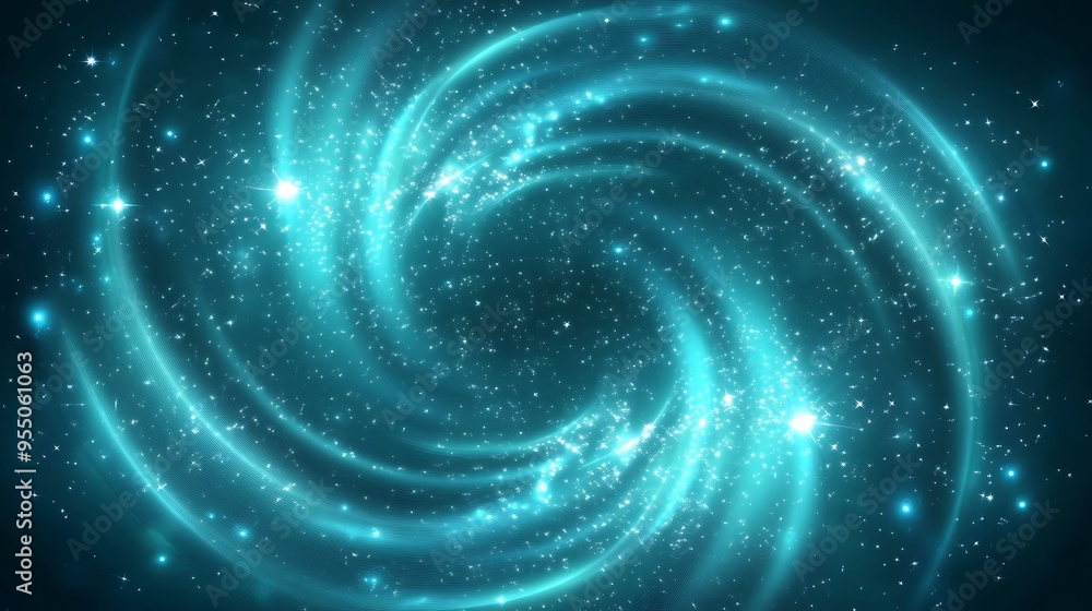 Poster illuminated teal light effect vector set on dark slate background with swirls and stars