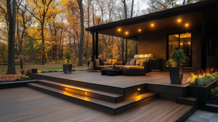 Obraz premium Modern patio design with built-in grill , Patio design , Outdoor living , Patio furniture