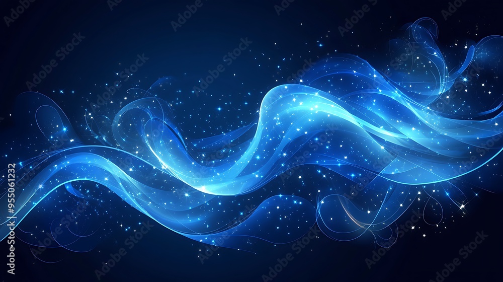 Poster sapphire celestial light effect vector set on midnight navy background with intricate swirls and shi