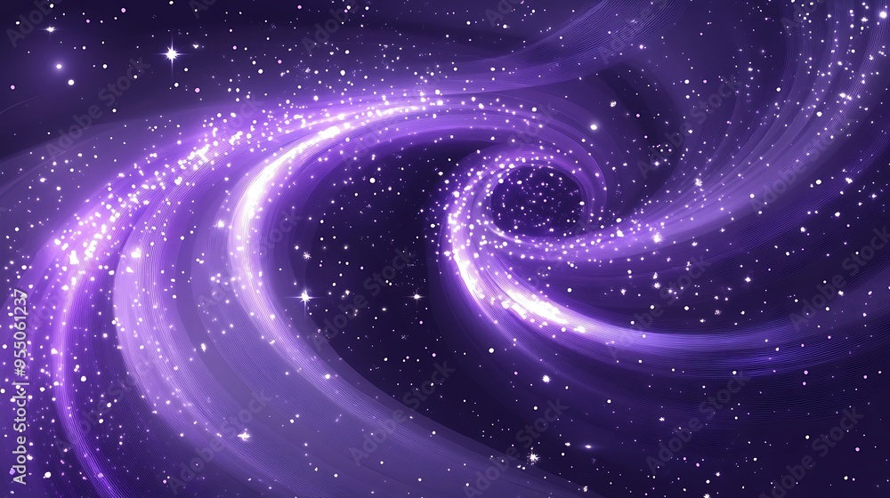 Poster luminescent amethyst light effects on deep gray background with swirling patterns and sparkling star