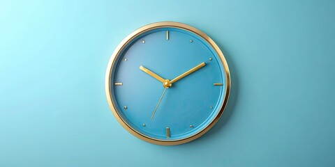 A serene blue analog clock face with golden numerals and hands, set against a soft gradient blue background, evoking a sense of calm and timeless elegance.