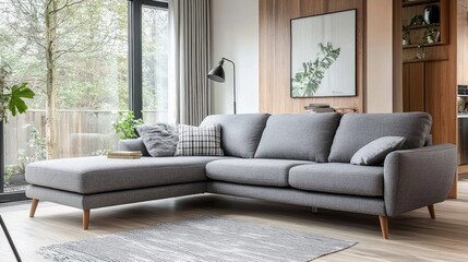Obraz premium Modern Gray Sofa in Stylish Living Room