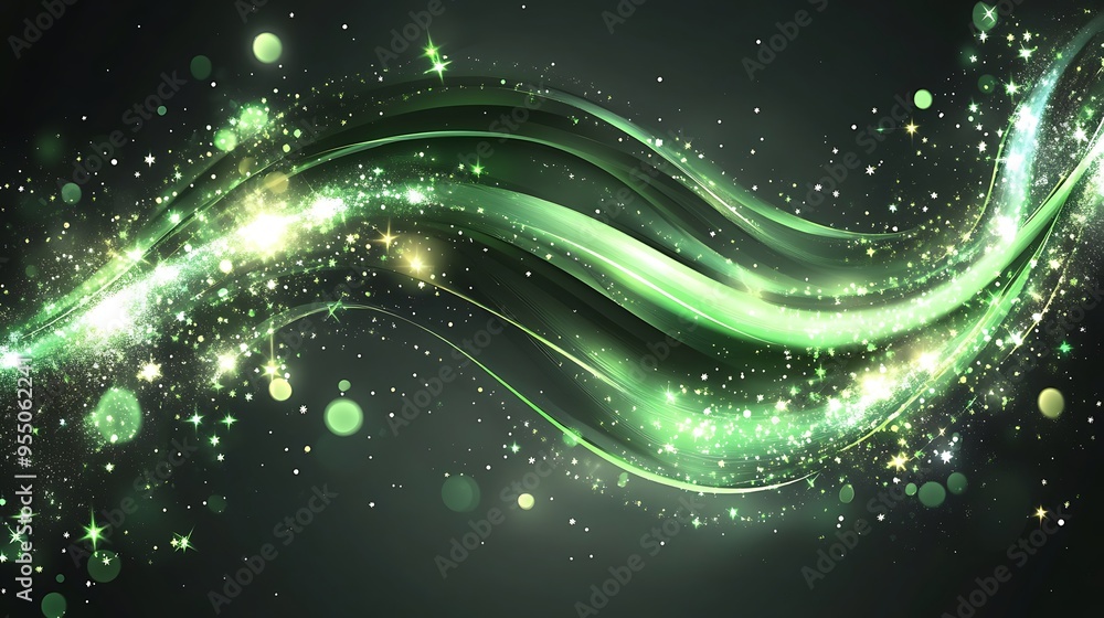 Aufkleber illuminating emerald green light effects vector collection on dark gray background with dynamic swir