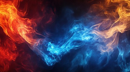 Dynamic Fire and Water Elements Collide in a Vibrant Visual Mosaic. Abstract Art of Opposing Forces Meeting in Harmony.