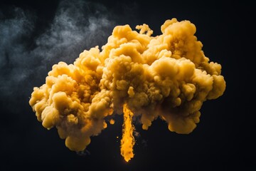 Isolated on black background, a massive orange fire explosion with sparks and orange colors