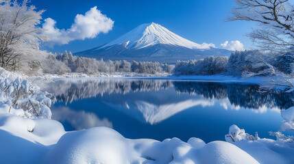 winter, Mount, Fuji, mountain, snow, japan