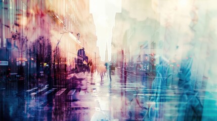 Fototapeta premium Blurry Cityscape with Double Exposure