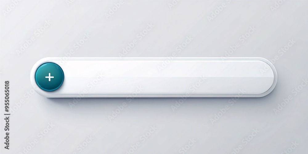 Poster a sleek, modern add button with a teal center and plus sign, isolated on a minimalist white backgrou