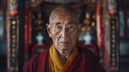Naklejka premium A Buddhist monk with a beard and a red robe