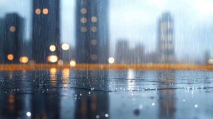Skyscraper construction during rain, wet and reflective surfaces, 3D illustration