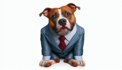 Fototapeta premium A charming dog dressed in a business suit, symbolizing professionalism with a light-hearted twist. Perfect for marketing, branding, or pet-related business themes.