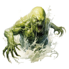 Obraz premium Green Monster Emerging from Water with Fangs Bared