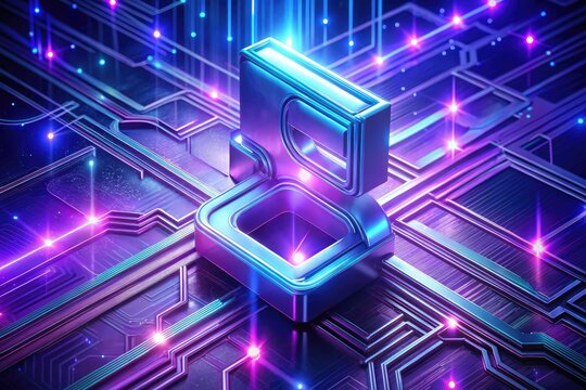 A stylized 3D beta symbol renders in metallic finish, suspended in vibrant purple mist, surrounded by glowing blue circuit lines and subtle digital artifacts.