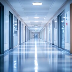 Abstract blur luxury hospital hall. Blur clinic corridor interior background with defocused effect. Healthcare and medical concept