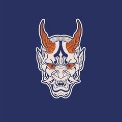 Japanese Demon Oni Mask Logo Design vector illustration	
