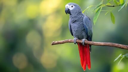Obraz premium African Grey Parrot Perched on Branch