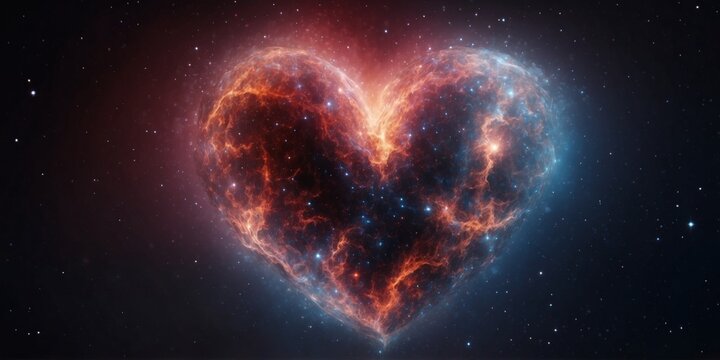 Valentine's Day cosmic heart nebula in a starry space.