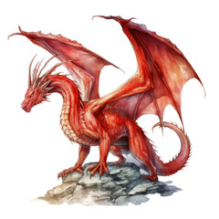 A Crimson Dragon Perched on a Rock