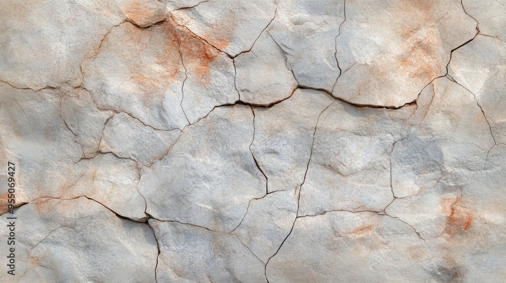 Aufkleber close-up view of a textured stone surface showcasing intricate cracks and color variations, perfect 