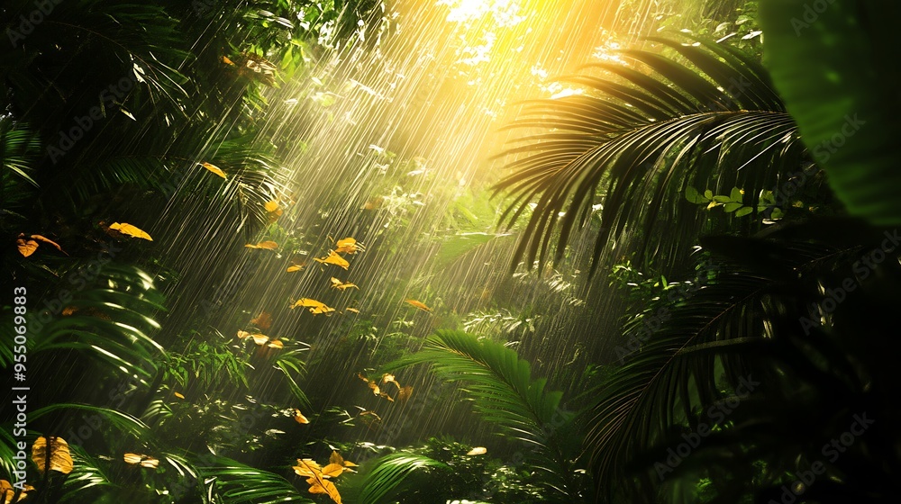Poster digital rainforest with interactive ecosystems and immersive virtual reality experiences
