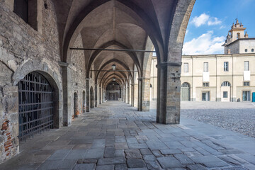 Obraz premium Archway at Piazza Cittadella square in Bergamo Upper City, Italy, Europe.