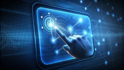 Modern touch point icon on a digital screen, symbolizing connection and interaction, with a glowing effect and a sleek, minimalist design.