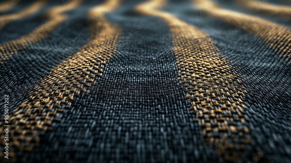 Poster close-up view of textured fabric showcasing intricate patterns and rich colors, ideal for design and