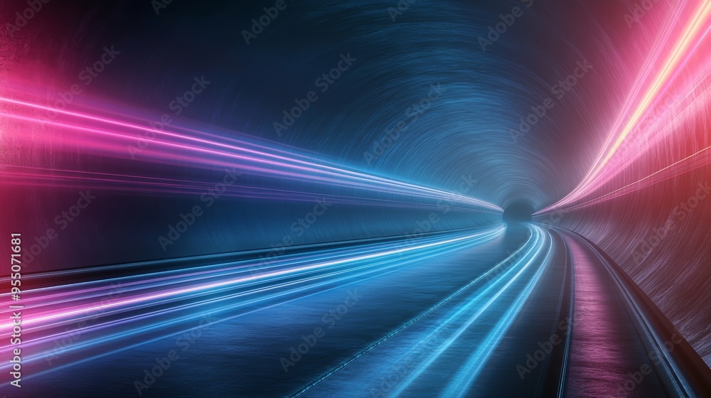 Aufkleber a vibrant, futuristic tunnel illuminated with blue and pink lights, creating a mesmerizing effect of