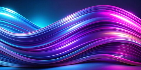 Fototapeta premium Colorful abstract waves of blue and purple light swirl gracefully against a dark background in a modern digital art composition