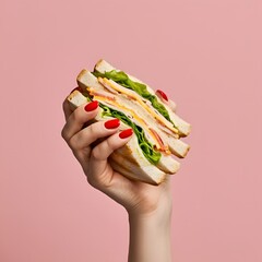 Hand Holding a Delicious Club Sandwich