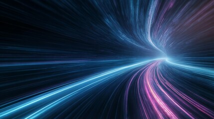 A vibrant abstract representation of light trails in motion, conveying speed and depth in a dark digital landscape.