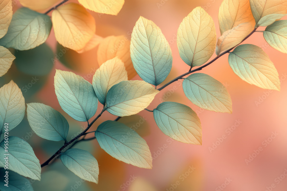 Poster a multiply background with organic leaf shapes in soft pastel greens and yellows, layered to form a 