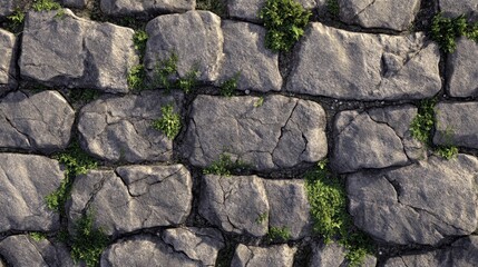 A textured stone wall displays subtle details, with patches of greenery highlighting the durability of natural elements in an outdoor environment