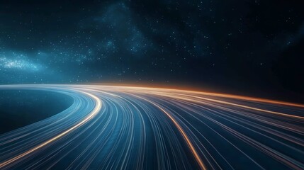 Obraz premium Futuristic light trails in space depict motion and speed, creating a captivating cosmic scene with a vibrant color palette.