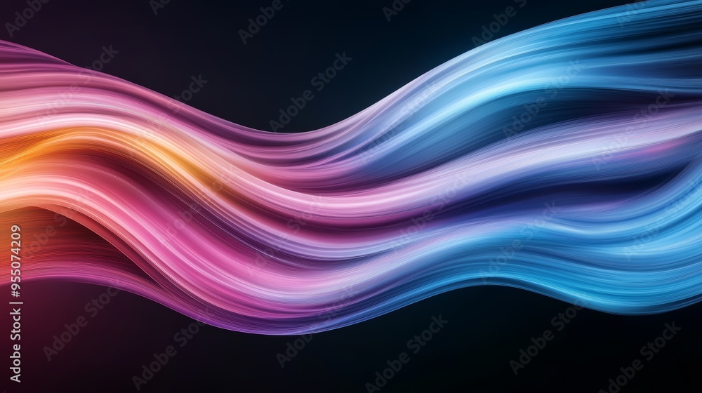 Poster a vibrant wave of colors blending seamlessly, creating an abstract visual masterpiece against a dark