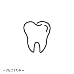 tooth line icon, teeth concept thin line symbol isolated on white background, editable stroke eps 10 vector illustration