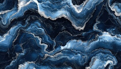 Seamless marble pattern in deep navy with silver veins, [Abstract Background Marble], [Bold and elegant]