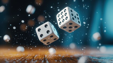 A pair of dice rolling across a table reflecting the risk and return of gambling