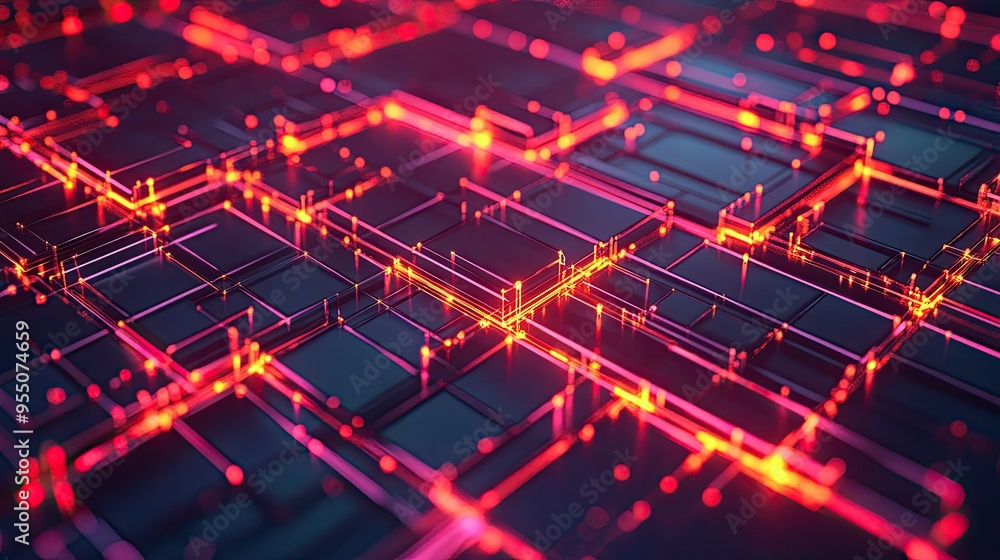 Poster abstract 3d grid pattern with intersecting lines and glowing nodes, offering a tech-inspired backgro