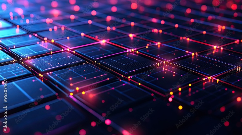Poster abstract 3d grid pattern with intersecting lines and glowing nodes, offering a tech-inspired backgro